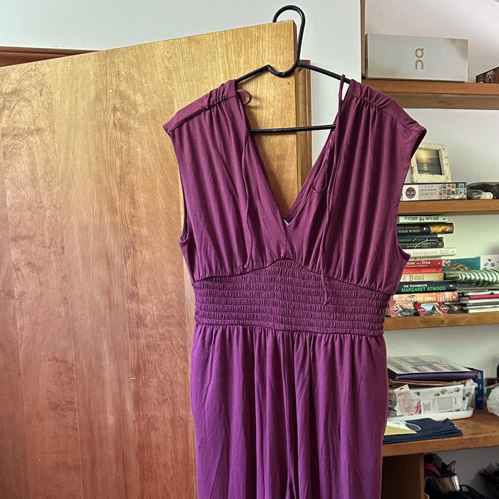 Plum V-Neck Smocked Waist Women's jumpsuit